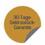 Button mit der Aufschrift "30-Tage-Geld-zurück-Garantie"